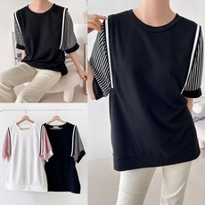 프렌치요꼬배색반팔티 503U178S 빅사이즈 여성의류, 블랙, L, 본상품선택