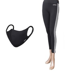 adidas 愛迪達 女款logo線條內搭褲+鳥嘴型口罩