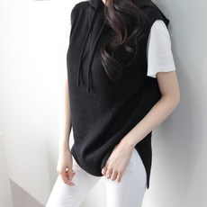 JENIT 女款寬鬆長版連帽針織背心