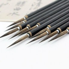 第2代 黑色木杆 勾線葉筋毛筆, 1個, 小號 銅頭 5支, 小號