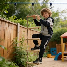 LXU 매끈한 원목 실내 줄사다리 튼튼한 실내 클라이밍 5단 밧줄 매달리기, 1세트, 갈색