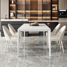 德利豐巖闆餐桌椅組閤，意式簡約風，小戶型家用飯桌，長方形餐桌椅組合，會客桌椅, 【德利豐優等品岩板/假一賠十】,【220*100/餐桌】