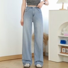 리치블랑 여름 시원한 쿨링 냉감 얇은 와이드 청바지 (2단기장)