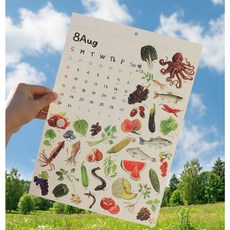 [2026년 제철 음식 달력 12개월] 낱장 감성 일러스트 캘린더 1년 카렌다 (2025년 아닙니다), 2개, 화이트톤