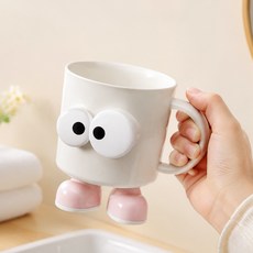 居家浴室漱口杯牙刷套裝大眼牙刷杯漱口杯創意可愛大眼牙杯洗漱杯家用兒童情侶刷牙杯子, 1個, 標準:白粉/1個
