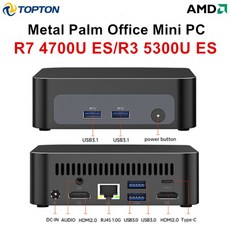 탑톤 팜 게이밍 미니 PC AMD 라이젠 7 4700U ES 3 5300U 2DDR4 2M2 슬롯 휴대용 사무용 데스크탑 윈도우 11, 02 Ryzen 3 5300U ES, 03 16GB DDR4 1TB NVMe
