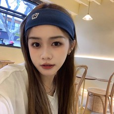 短髮藍色髮帶女夏外出運動夏季薄款跑步吸汗毛線頭帶彈力針織髮箍, 深藍色, 1個