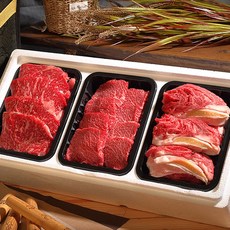 한우 투뿔 꽃등심 채끝 불고기 부채살 갈비살 국거리 소고기 선물세트, 꽃등심+채끝+갈비살 선물세트(600g), 1세트