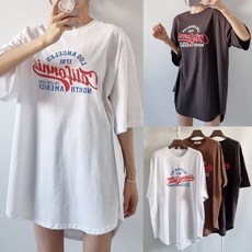 빅사이즈여성의류 엘에이 프린팅 박시 반팔티 오버핏 언발란스 롱 티셔츠 66-110 큰옷 봄 여름 가을