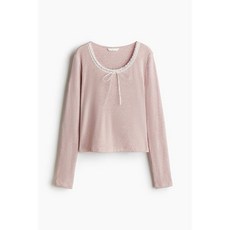 HM 브랜드관 레이스 트리밍 리브드 탑 라이트 핑크 1272126003