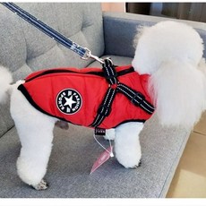 반려견 가슴 리드줄 일체형 패딩조끼 강아지 겨울옷, 실버, 1개