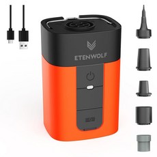 풍선용 ETENWOLF AIR 5 에어 펌프 5200mAh 휴대용 전기 4배속 빠른 인플레이터 디플레이터 4 5kPa 720L/ n 수영장 매트리스 진공 보관 가방 캠핑용, 비비드 오렌지
