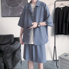 【痞帥潮男】冰絲套裝 運動套裝 休閒套裝 短袖短褲 兩件套 冰感透氣 寬鬆大碼 夏季ins風 健身運動 日常出街