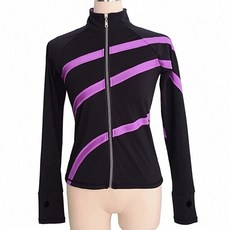 피겨자켓 LIUHUO여성용 아이스 스케이팅 피규어 탑스 재킷 따뜻한 정장 양털 훈련 의류 보라색 줄무늬 검정색 피겨 연습복