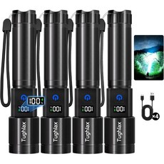 4팩 충전식 손전등 고광도 9900LX LCD 디지털 디스플레이로 충전 가능한 LED 5모드 조절 가능 매우 밝은 강력한 전략적 가정용