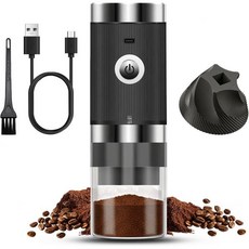 커피 그라인더 전동 무선 세라믹 연마 코어 USB 충전식 5단계 조절 가능 균일 분말 원두 분쇄 용량 20g 커피밀 브러시 포함 손쉬운 세척 컴팩트 휴대용 가정 여행 캠핑 사무, 커피 그라인더 전동 무선 세라믹 연마 코어 USB 충전