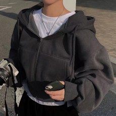 여성 집업 후드 숏 루즈핏 솔리드 코트 후드 집업 자켓 데일리 트레이닝 코트 오버핏 후드티 패션 지퍼 아우터