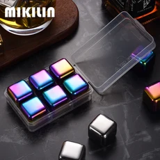 재사용 스테인레스 스틸 아이스 큐브 세트 위스키 쿨러 냉각 돌 맥주 와인 금속 바 액세서리 도구, 07 6PCS Clamp silvery