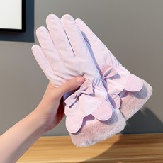 JA ACTIVE 秋冬保暖手套 女士加絨加厚防風觸屏手套, 耳朵款-【淺粉色】