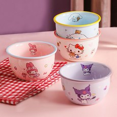 Keyiyijia 산리오 패밀리 시리즈 원형 밥공기 4개입 KW002, 핑크 + 화이트 + 블루 + 퍼플, 1세트