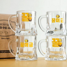 유리 소주 잔 귀여운 손잡이 술잔 소주 잔 선물 집들이선물 접대용 미니컵 술자리 혼술 개업 주방 용품, 소주잔세트, 꿀머금(꿀벌)