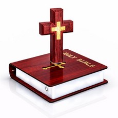 공중부양 십자가 자력부양 회전 크로스 성경 램프 LED 인테리어 무드등 기독교 선물 회전체 데스크 장식품, 우드