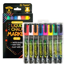 Flysea® 水性液體粉筆 8色盒裝 電子黑板螢光筆 無塵粉筆 玻璃黑板筆 塗鴉筆, 3mm（圓頭）, 多色組, 1包