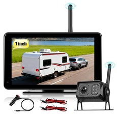 트럭용 무선 백업 카메라 RV 카메라 7인치 HD 모니터 4채널 분할 스크린 BSD 경고 IP68 방수 IR 야간 시야 광각 DIY 가이드 라인 루프 녹화, 트럭용 무선 백업 카메라, RV 카메라 7인치 HD 모