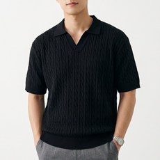 팀스핏 남성용 빅사이즈 쿨 코튼 케이블 반팔 오픈카라 니트 티셔츠