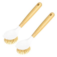 팬 냄비 주방 싱크 청소용 스크럽 브러시용 손잡이가 있는 접시 브러시 청소용 주방 스크럽 브러시 2팩 (나무 손잡이), 나무 손잡이