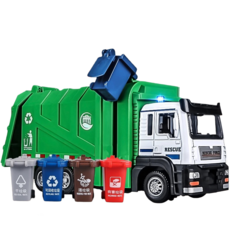 熱賣 合金仿真渣土運輸車翻斗車大號汽車模型工程車兒童玩具車男孩禮物 合金車模型 真實還原, 1個, 環衛垃圾車【車頭合金】