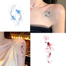 小清新手臂鎖骨紋身貼，桃花幸運錦鯉圖案，一次性防水彩色紋身貼, 1個, W375/403【2款】各1張