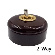 레트로 세라믹 라운드 토글 스위치 1 Ｗay 2 웨이 제어 벽 조명 황동 레버 로커 ON-OFF, 02 Brown 2 Way