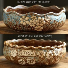 JINGHENG 옐로우래빗 타원형 넓은 수제 도자기 다육 식물 화분 2개세트, 원형화분 2개세트, 2개