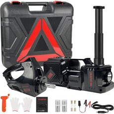 전기 자동차 잭 키트 5톤 12V 유압 플로어 임팩트 렌치 및 공기 주입 펌프 SUV 차량 비상 수리 타이어 교체 LED 조명 포함, Black With Wrench