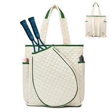 GIBZ 여성용 테니스 가방 퀼트 라켓 백팩 및 토트 방수 피클볼 배드민턴용 대형 경량 베이지 150023