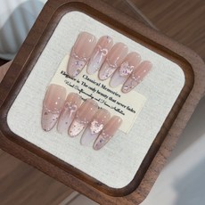 【心願貼】純手工穿戴甲甜美粉色愛心蝴蝶結法式貓眼溫柔氛圍感, 1組, 896心願貼:長橢圓S