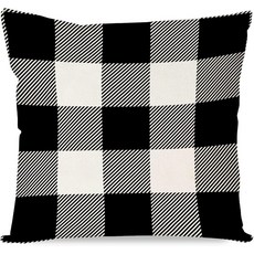 Judishyish 생일 축제 선물 블랙 앤 레드 화이트 체크 무늬 장식용 쿠션 커버 45.7x45.7cm(18x18인치) 홈 침구 소파 침실 장식 케이스 친구 아빠 엄마 및