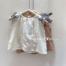 小不點兒 女童夏日無袖蝴蝶結棉麻上衣 兒童寬鬆簡約氣質襯衫 (90cm-140cm)