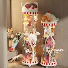 娃娃收納筒 玩具收納箱 透明圓柱筒 絨毛公仔收納桶 兒童玩具收納箱, 1個, 【娃娃們的夢幻城堡】,135cm奶油白卡扣款