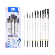 喬爾喬內白桿畫筆套裝 尼龍畫筆刷 水彩/壓克力/油畫適用, 1個, 8009，10支裝