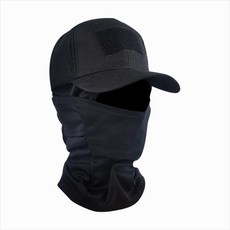 迷彩棒球帽面罩套裝 戶外防曬運動帽, 1個, 黑色,均碼