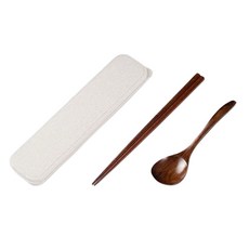 木製餐具組 楠木筷子湯匙餐盒 輕巧便攜 外出野餐辦公室午餐首選, 18cm弧柄, 1套, 筷子+湯匙+長盒