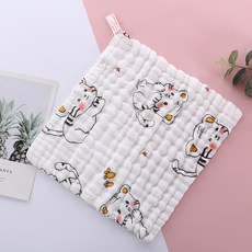 六層紗布口水巾方巾小方巾：柔軟吸水、多用途寶寶手帕、兒童洗臉巾、幼兒園必備 A-37-大老虎, 1個, A-37-大老虎【30*30】, 白色