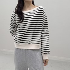 [행복여] 이즈 스트라이프 배색 보트넥 기모 맨투맨