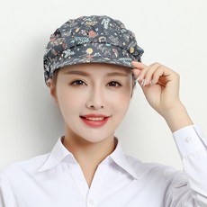 超值 純滌棉廚房帽子女防油煙做飯防掉髮透氣防塵鬆緊食品廚師帽工作帽 副廠商品, 藏青花卉, 1個