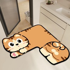 卡通動物浴室防滑墊, L形大橘貓,60*60cm(硅藻泥), 1個