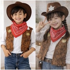 웨스턴 카우보이 어린이 할로윈 코스튬 아동 보안관 모자 조끼 영화 코스프레 의상