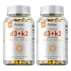 Pslalae 維他命 D3+K2 10000 IU + 200 mcg 2合1配方 膳食補充劑, 240組