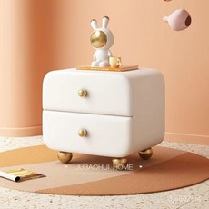 JUBAOHUI HOME 實木床頭櫃 小戶型圓形軟包床頭櫃, 淺灰色,50*40*51, 1個